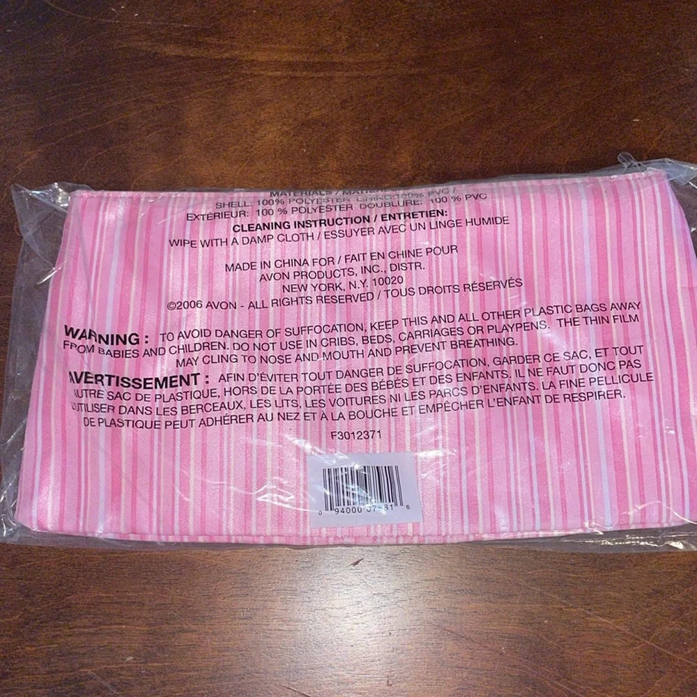 Avon 2006 Pink Striped Zippered Make Up Travel Bag Brand New